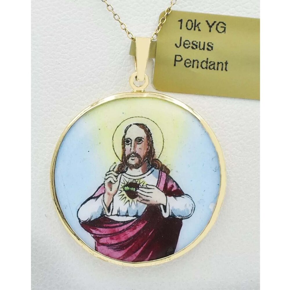 Religious Enamel Jesus/ Saint Anthony Pendant 10k Yellow Gold - Double Side